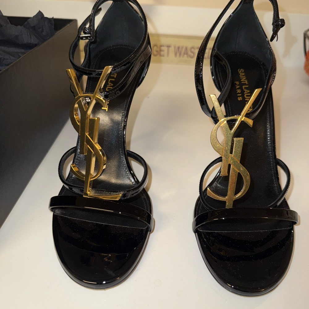 Saint Laurent Cassandra YSL Medallion Stiletto Sandals